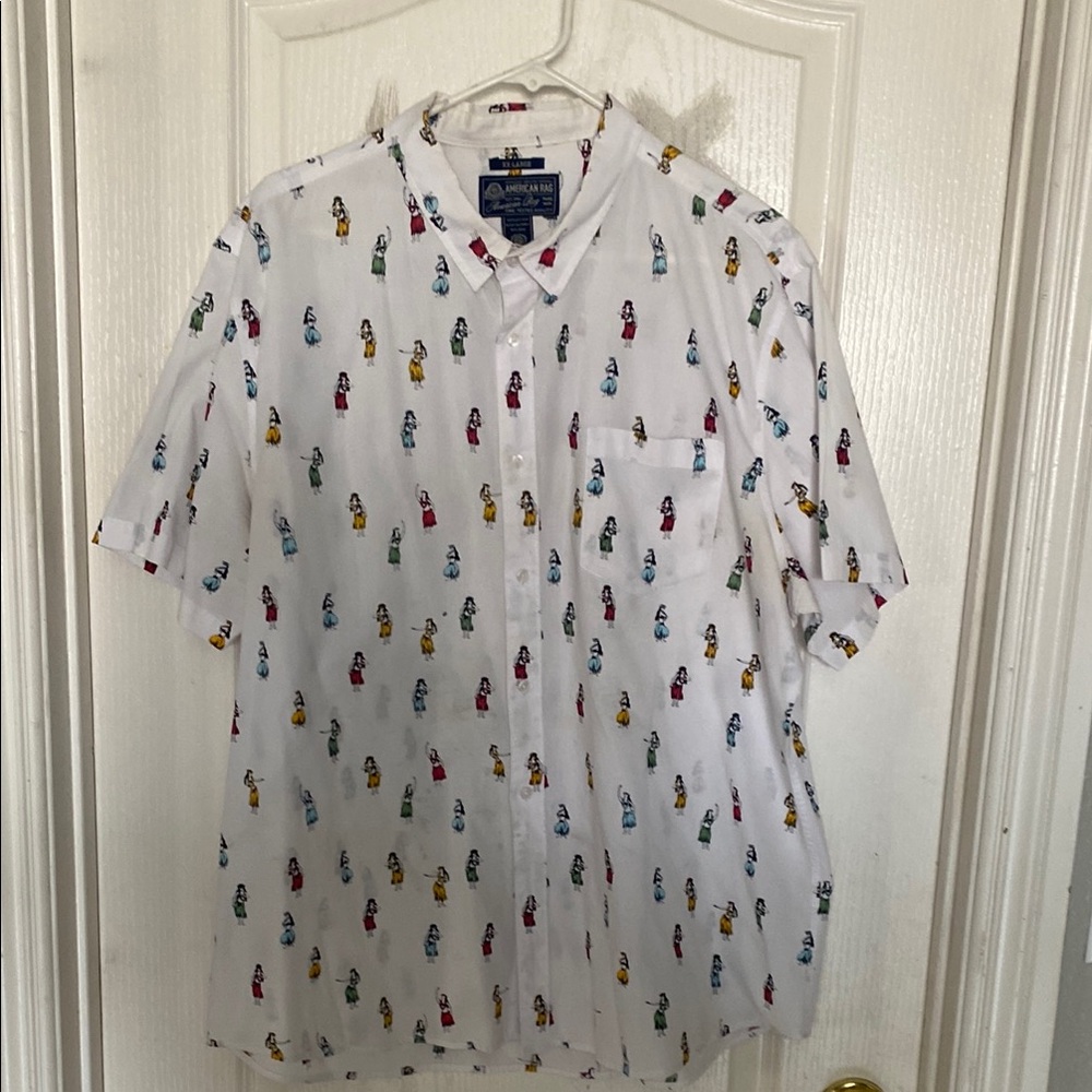 Chaps White Short Sleeve Shirt with Multicolor Print